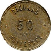 France 50 Centimes Lyon. Theatre Bellecour 1917 ND 50 CENT BILLARD UNIVERSAL coin reverse France 50 Centimes Lyon. Theatre Bellecour 1917 ND 50 CENT BILLARD UNIVERSAL coin reverse