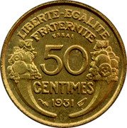 France 50 Centimes Marianne by Morlon. Essai 1931  Straight trial, with grapes and with fruit KM# AE64 LIBERTE EGALITE FRATERNITE 50 CENTIMES 1931 coin reverse France 50 Centimes Marianne by Morlon. Essai 1931  Straight trial, with grapes and with fruit KM# AE64 LIBERTE EGALITE FRATERNITE 50 CENTIMES 1931 coin reverse