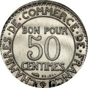 France 50 Centimes Pattern of Morlon. Hybride ND (1930)  Essai hybride CHAMBRES DE COMMERCE DE FRANCE BON POUR 50 CENTIMES BR. AL. coin reverse France 50 Centimes Pattern of Morlon. Hybride ND (1930)  Essai hybride CHAMBRES DE COMMERCE DE FRANCE BON POUR 50 CENTIMES BR. AL. coin reverse