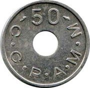 France 50 Francs (Paris. Cooperative de Consommation du Personnel de l’Ateli) 50 C C P A M M coin reverse