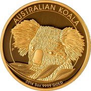 Australia 500 Dollars (Koala. Bullion Coin) AUSTRALIAN KOALA P MG 2014 5OZ 9999 GOLD coin reverse Australia 500 Dollars (Koala. Bullion Coin) AUSTRALIAN KOALA P MG 2014 5OZ 9999 GOLD coin reverse