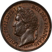 France 1 Centime (Louis Philippe I. Pattern of Barre) LOUIS PHILIPPE I ROI DES FRANCAIS BARRE coin obverse