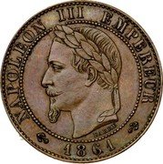 France 1 Centime Napoleon III pattern of obverse of Barre. Laureate head 1861  NAPOLEON III - EMPEREUR 1861 BARRE coin obverse France 1 Centime Napoleon III pattern of obverse of Barre. Laureate head 1861  NAPOLEON III - EMPEREUR 1861 BARRE coin obverse
