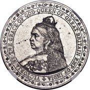 UK Five Shillings Victoria Spink & Son Pattern 1887  Proof X# 59c VICTORIA BY THE GRACE OF GOD QUEEN OF GREAT BRITAIN EMP OF INDIA coin obverse