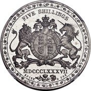 UK Five Shillings Victoria Spink & Son Pattern 1887  Proof X# 59c FIVE SHILLINGS MDCCCLXXXVII SPINK & SON coin reverse