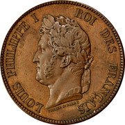 France 1 Decime (Louis Philippe Essai by Tiolier & Barre) LOUIS PHILIPPE I ROI DES FRANÇAIS TIOLIER ET BARRE coin obverse