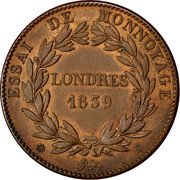 France 1 Decime (Louis Philippe Essai by Tiolier & Barre) LONDRES 1839 ESSAI DE MONNOYAGE coin reverse