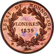 France 1 Decime (Louis Philippe Essai by Tiolier & Barre) ESSAI DE MONNOYAGE LONDRES 1839 coin reverse