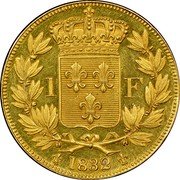 France 1 Franc (Henri V Pretender) X# 28.1a 1 F 1832 coin reverse France 1 Franc (Henri V Pretender) X# 28.1a 1 F 1832 coin reverse
