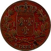 France 1 Franc (Henri V Pretender) X# 28.1c 1 F 1832 coin reverse France 1 Franc (Henri V Pretender) X# 28.1c 1 F 1832 coin reverse