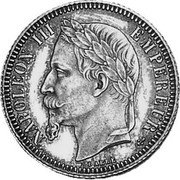 France 1 Franc Napoleon III - Empire - Essai 1860 KM# PnA93 BARRE NAPOLEON III EMPEREUR coin obverse France 1 Franc Napoleon III - Empire - Essai 1860 KM# PnA93 BARRE NAPOLEON III EMPEREUR coin obverse