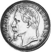 France 1 Franc (Napoleon III - Empire - Essai) KM# E21 BARRE NAPOLEON III EMPEREUR coin obverse France 1 Franc (Napoleon III - Empire - Essai) KM# E21 BARRE NAPOLEON III EMPEREUR coin obverse