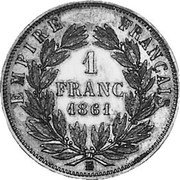 France 1 Franc (Napoleon III - Empire - Essai) KM# EB24 BARRE NAPOLEON III EMPEREUR coin reverse France 1 Franc (Napoleon III - Empire - Essai) KM# EB24 BARRE NAPOLEON III EMPEREUR coin reverse
