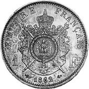 France 1 Franc (Napoleon III - Empire - Essai) KM# EB26 1 F 1862 EMPIRE FRANÇAIS coin reverse France 1 Franc (Napoleon III - Empire - Essai) KM# EB26 1 F 1862 EMPIRE FRANÇAIS coin reverse