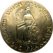 France 1 Franc (Oceania Essai. Incuse Design) KM# E3 UNION FRANÇAISE RF A.RIVAUD ESSAI REPUBLIQUE FRANÇAISE coin obverse France 1 Franc (Oceania Essai. Incuse Design) KM# E3 UNION FRANÇAISE RF A.RIVAUD ESSAI REPUBLIQUE FRANÇAISE coin obverse