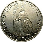 France 1 Franc (Oceania Essai. Raised Design) KM# E4 UNION FRANÇAISE RF A.RIVAUD ESSAI REPUBLIQUE FRANÇAISE coin obverse France 1 Franc (Oceania Essai. Raised Design) KM# E4 UNION FRANÇAISE RF A.RIVAUD ESSAI REPUBLIQUE FRANÇAISE coin obverse