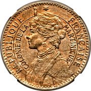 France 1 Franc (Piedfort with Essai) KM# PE2 RÉPUBLIQUE FRANÇAISE COLONIE DE LA MARTINIQUE coin obverse France 1 Franc (Piedfort with Essai) KM# PE2 RÉPUBLIQUE FRANÇAISE COLONIE DE LA MARTINIQUE coin obverse