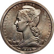 France 1 Franc (St. Pierre & Miquelon Essai) KM# E1a REPUBLIQUE FRANÇAISE UNION FRANÇAISE L.BAZOR GB ESSAI 1948 coin obverse France 1 Franc (St. Pierre & Miquelon Essai) KM# E1a REPUBLIQUE FRANÇAISE UNION FRANÇAISE L.BAZOR GB ESSAI 1948 coin obverse