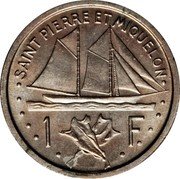 France 1 Franc (St. Pierre & Miquelon Essai) KM# E1a SAINT PIERRE ET MIQUELON 1 F coin reverse France 1 Franc (St. Pierre & Miquelon Essai) KM# E1a SAINT PIERRE ET MIQUELON 1 F coin reverse
