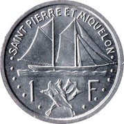 France 1 Franc (St. Pierre & Miquelon) KM# 1 SAINT PIERRE ET MIQUELON 1 F coin reverse France 1 Franc (St. Pierre & Miquelon) KM# 1 SAINT PIERRE ET MIQUELON 1 F coin reverse