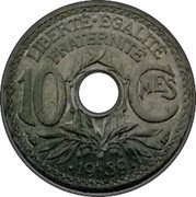 France 10 Centimes (Double Revers by Lindauer) LIBERTÉ ÉGALITÉ FRATERNITÉ 10 CMES 1939 coin obverse