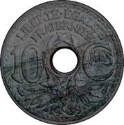 France 10 Centimes (Double Revers by Lindauer) LIBERTÉ ÉGALITÉ FRATERNITÉ 10 CMES 1939 coin reverse