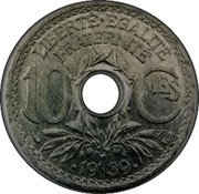 France 10 Centimes (Double Revers by Lindauer) LIBERTÉ ÉGALITÉ FRATERNITÉ 10 CMES 1939 coin reverse