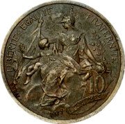 France 10 Centimes Essai. 1897 LIBERTE EGALITE FRATERNITE 10C 1897 coin reverse