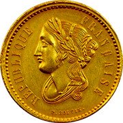 France 10 Centimes Essai by Boivin. Gilded Piedfort 1848 REPUBLIQUE FRANÇAISE F. BOIVIN. coin obverse
