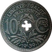France 10 Centimes (Essai by Lindauer. Cross) LIBERTÉ ÉGALITÉ FRATERNITÉ 10 CMES 1939 coin reverse