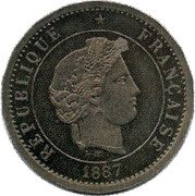 France 10 Centimes Essai by Merley. Type II. Without Twig 1887 A REPUBLIQUE FRANCAISE L.M. 1887 coin obverse France 10 Centimes Essai by Merley. Type II. Without Twig 1887 A REPUBLIQUE FRANCAISE L.M. 1887 coin obverse
