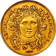 France 10 Centimes Essai by Moulle. Gilded Piedfort 1848 REPUBLIQUE FRANÇAISE LIBERTE EGALITE FRATERNITE MOULLE coin obverse