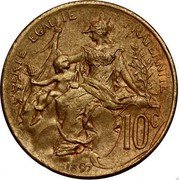 France 10 Centimes Essai. Head to left 1897 10C LIBERTÉ ÉGALITÉ FRATERNITÉ DANIEL DUPUIS 1897 coin reverse