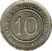 France 10 Centimes (New Caledonia) X# Tn2 NICKEL DE LA NOUVELLE-CALÉDONIE 10 1881 coin reverse France 10 Centimes (New Caledonia) X# Tn2 NICKEL DE LA NOUVELLE-CALÉDONIE 10 1881 coin reverse