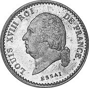 France 10 Centimes (French Colonies Essai) KM# E10 LOUIS XVIII ROI DE FRANÇE. ESSAI coin obverse France 10 Centimes (French Colonies Essai) KM# E10 LOUIS XVIII ROI DE FRANÇE. ESSAI coin obverse