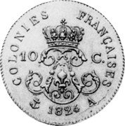 France 10 Centimes (French Colonies Essai) KM# E5 COLONIES FRANÇAISES 10 C. 1824 A coin reverse