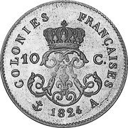 France 10 Centimes (French Colonies Essai) KM# E10 COLONIES FRANÇAISES 1824 A 10 C. coin reverse France 10 Centimes (French Colonies Essai) KM# E10 COLONIES FRANÇAISES 1824 A 10 C. coin reverse