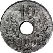 France 10 Centimes Large Module Essai Piedfort 1941  10 CENTIMES 1941 ESSAI coin reverse
