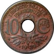 France 10 Centimes (Liberty Cap by Lindauer) LIBERTÉ ÉGALITÉ FRATERNITÉ 10 CMES 1939 coin reverse