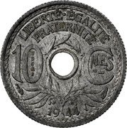 France 10 Centimes (Liberty Cap Essai) KM# E87 LIBERTÉ ÉGALITÉ FRATERNITÉ 10 CMES 19 44 coin reverse