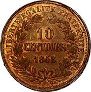 France 10 Centimes Liberty Essai by Magniadas. Double Piedfort 1848 10 CENTIMES 1848 LIBERTÉ ÉGALITÉ FRATERNITÉ coin reverse