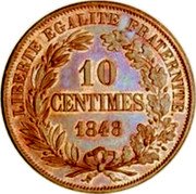 France 10 Centimes Liberty Essai by Magniadas 1848 10 CENTIMES 1848 LIBERTÉ ÉGALITÉ FRATERNITÉ coin reverse