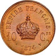 France 10 Centimes (Napoleon IV Pretender) X# 39 10 CES EMPIRE FRANÇAIS 1874 coin reverse France 10 Centimes (Napoleon IV Pretender) X# 39 10 CES EMPIRE FRANÇAIS 1874 coin reverse