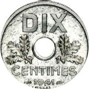 France 10 Centimes Pattern of Bazor. DIX Type 1941  DIX CENTIMES 1941 coin reverse