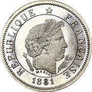 France 10 Centimes Pattern of Merley 1881 A RÉPUBLIQUE FRANÇAISE L.MERLEY 1881 coin obverse