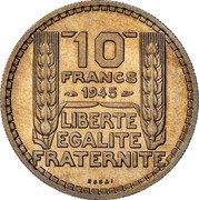 France 10 Francs (Essai by Turin) KM# E90 10 FRANCS 1945 LIBERTE EGALITE FRATERNITE ESSAI coin reverse France 10 Francs (Essai by Turin) KM# E90 10 FRANCS 1945 LIBERTE EGALITE FRATERNITE ESSAI coin reverse