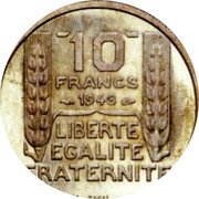 France 10 Francs Essai by Turin 1948  10 FRANCS 1948 LIBERTE EGALITE FRATERNITE ESSAI coin reverse France 10 Francs Essai by Turin 1948  10 FRANCS 1948 LIBERTE EGALITE FRATERNITE ESSAI coin reverse