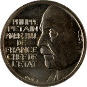 France 10 Francs Petain Essai 1941  KM# E81 PHILIPPE PETAIN MARECHAL DE FRANCE CHEF DE L'ETAT GALLE J. coin obverse