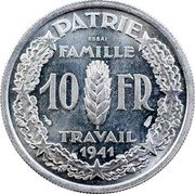 France 10 Francs Petain Essai by Simon 1941 PATRIE FAMILLE TRAVAIL 1941 ESSAI coin reverse