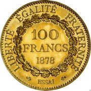 France 100 Francs (Genius - Essai) KM# E34 LIBERTÉ ÉGALITÉ FRATERNITÉ 100 FRANCS 1878 ESSAI coin reverse